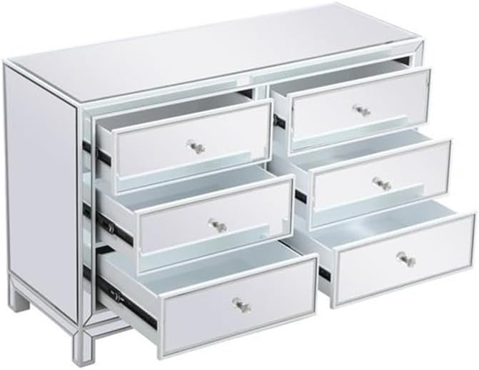 Elegant Decor Reflexion 48" 6-Drawer Metal MDF Mirrored Cabinet in White