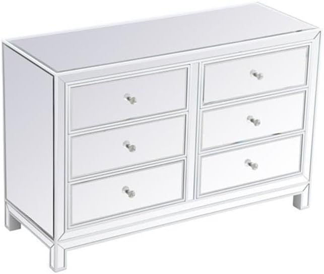 Elegant Decor Reflexion 48" 6-Drawer Metal MDF Mirrored Cabinet in White