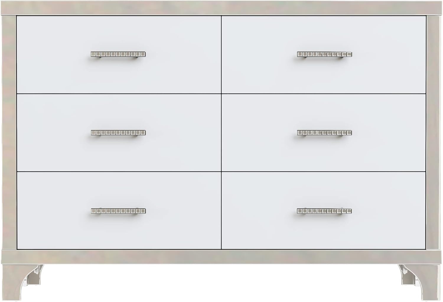 Elegant High Gloss Dresser with Metal Handle,Mirrored Storage Cabinet with 6 Drawers for Bedroom,Living Room,White