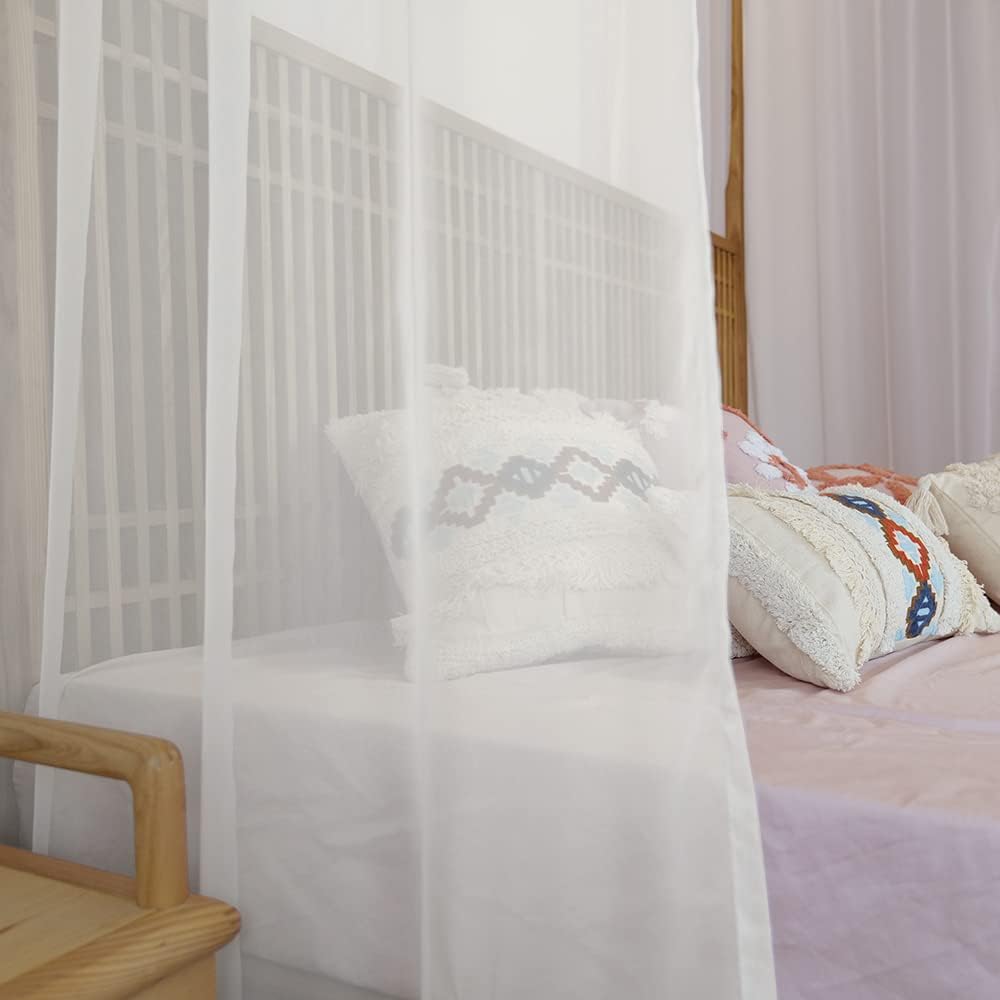 Linentalks Sheer Canopy Bed Curtains for King, Queen, Full and Twin Bed, 4 Corner Bed Canopies & Drapes, Four Poster Bed Canopy Curtains Beds, Sheer Curtains for Canopy Bed Drapes, Ivory