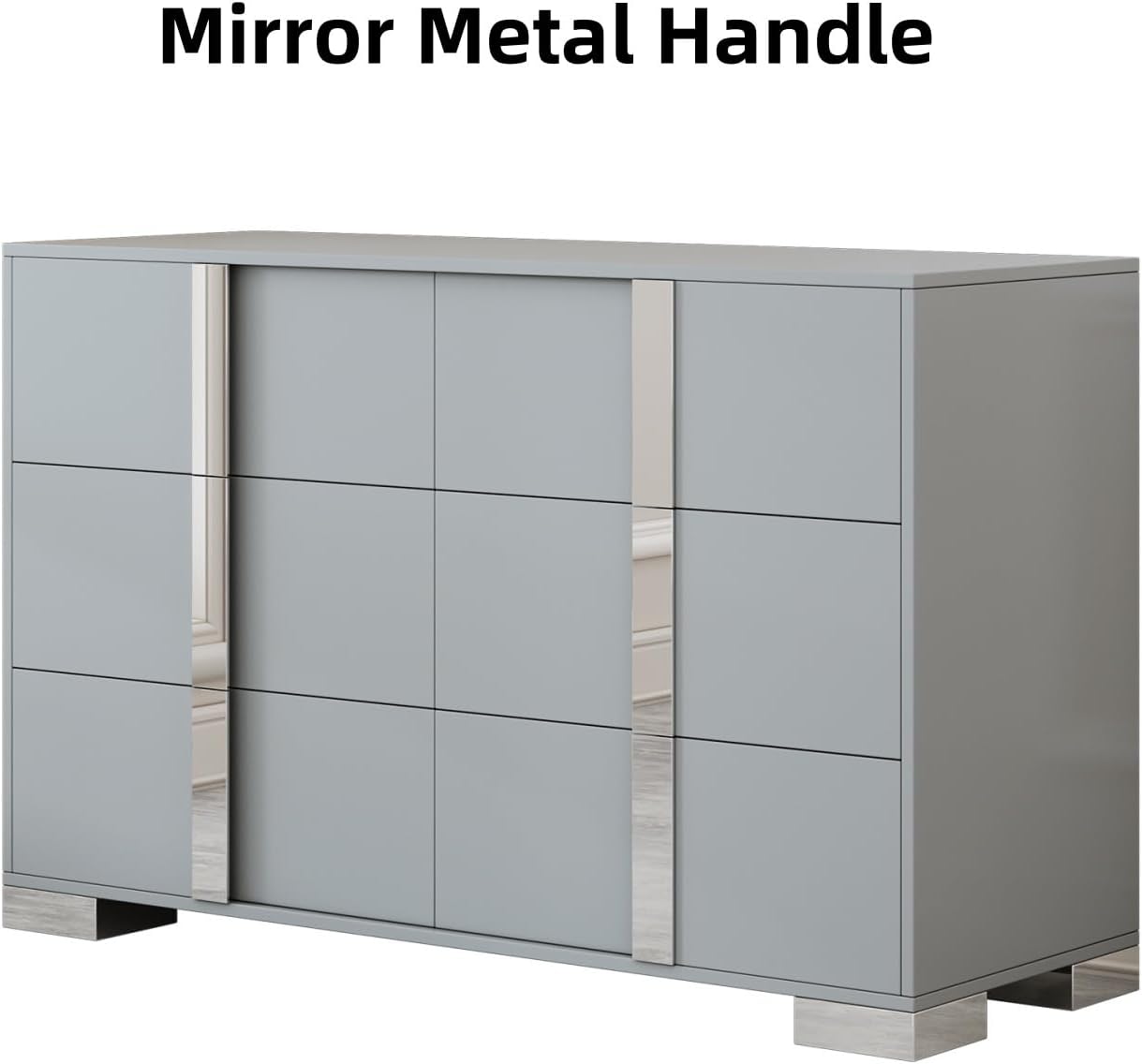 Merax 6 Drawer Wood Dresser for Bedroom, Modern Storage Cabinet Chests with Mirrored Metal Handle Office Furniture, Grey
