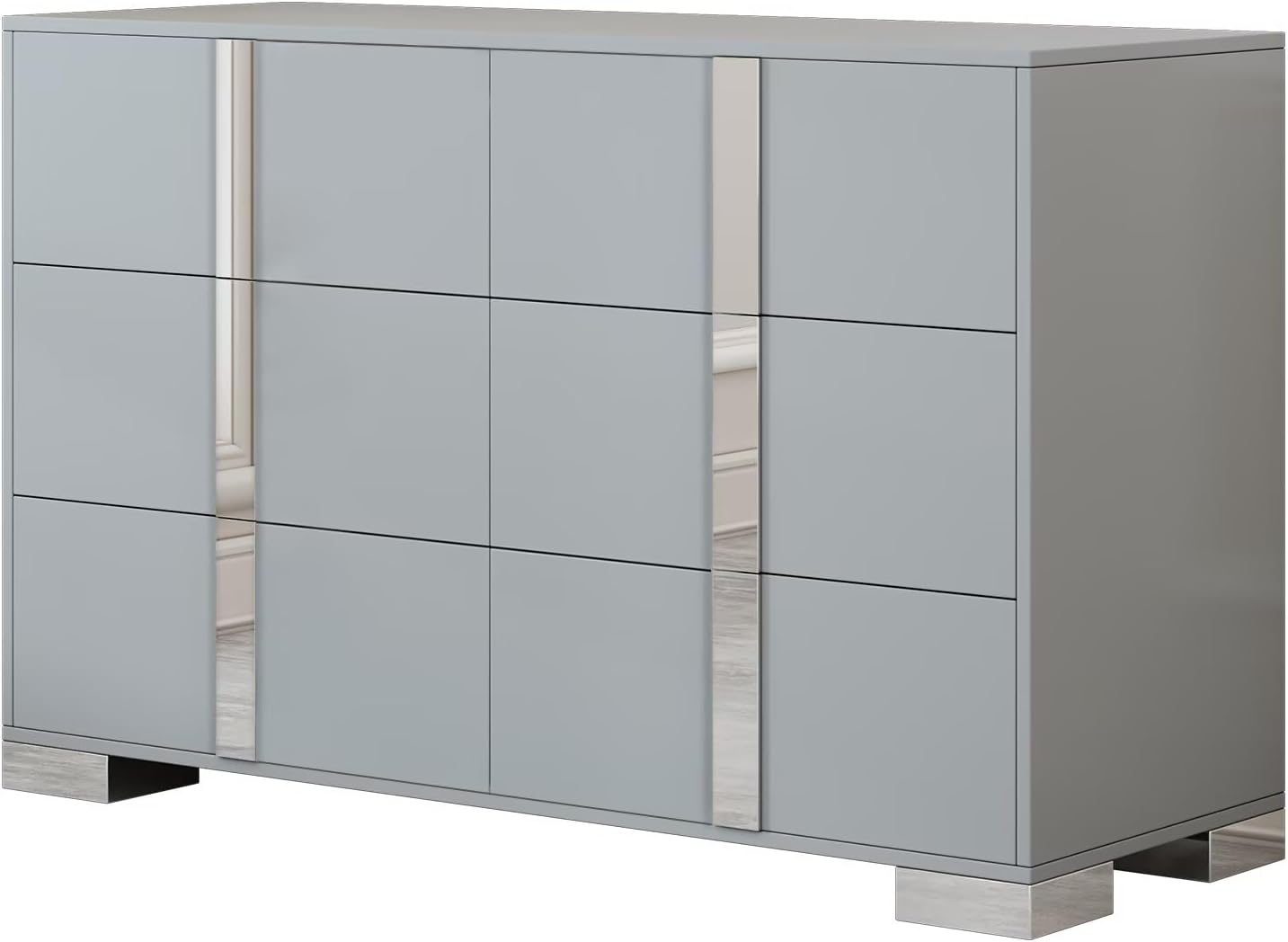 30.3" Elegant Modern Dresser with Metal Handle,Mirrored Nightstand Storage Cabinet with 6 Drawers for Bedroom,Living Room,Gray