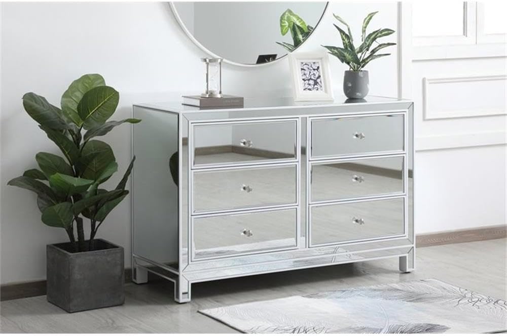 Elegant Decor Reflexion 48" 6-Drawer Metal MDF Mirrored Cabinet in White