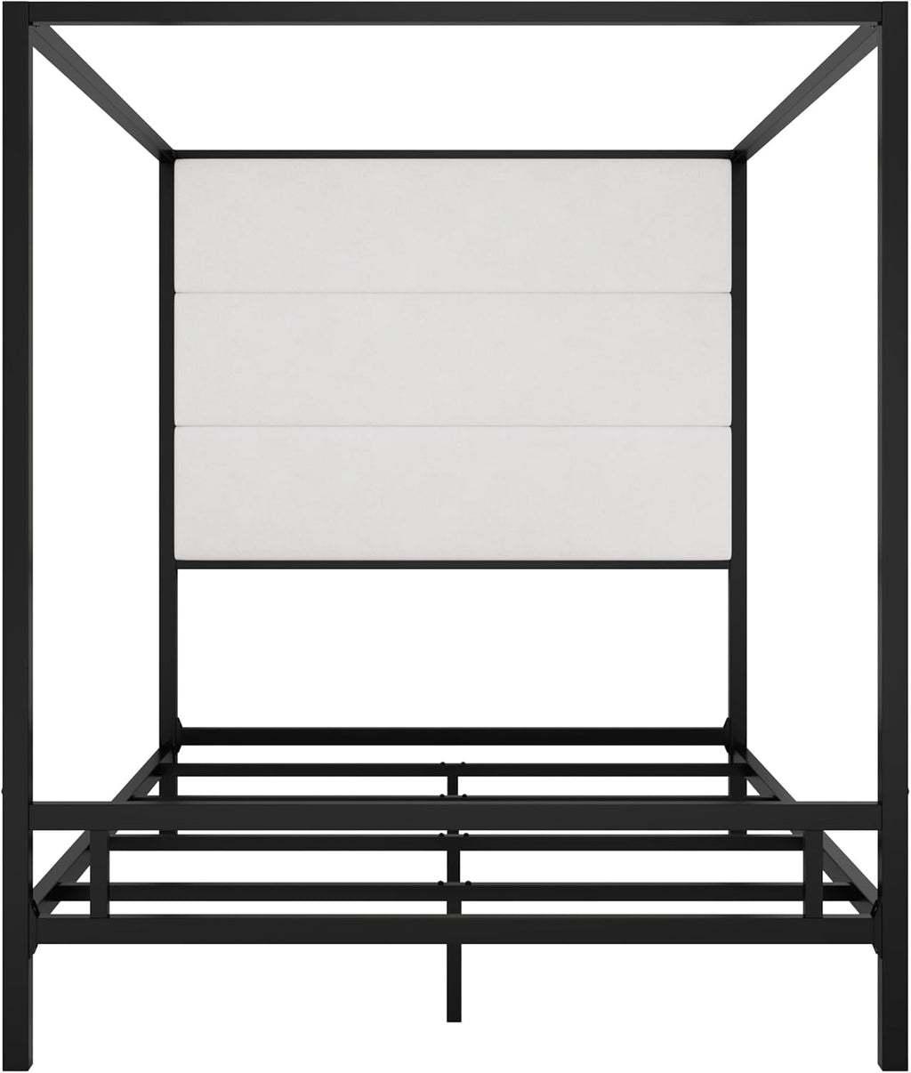LUMISOL Queen Size Canopy Bed with Tall Velvet Upholstered Headboard, Metal 4-Poster Bed Canopy Bed Frame, Queen Canopy Platform Bed Metal, Box Spring Needed, Black