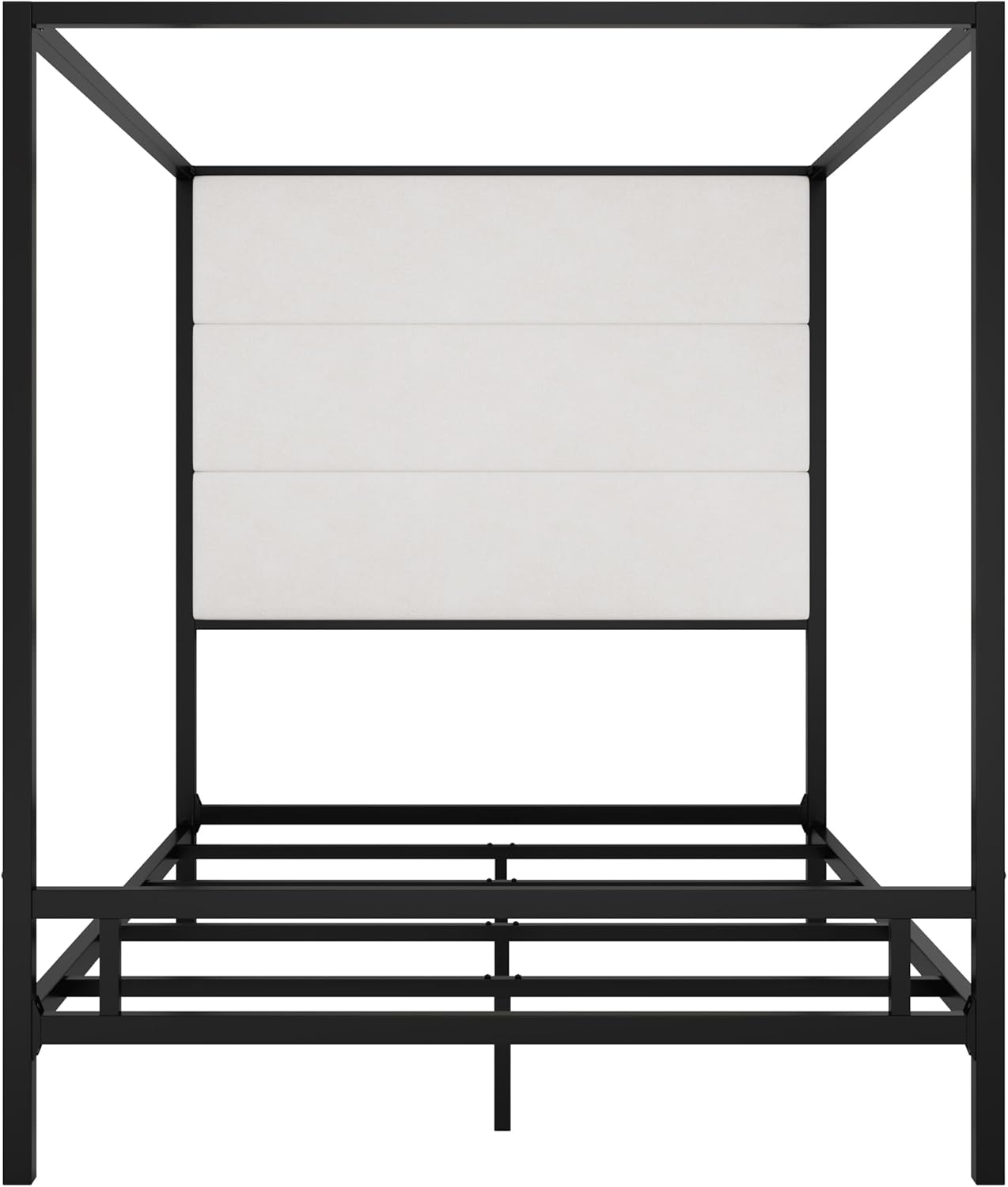 LUMISOL Queen Size Canopy Bed with Tall Velvet Upholstered Headboard, Metal 4-Poster Bed Canopy Bed Frame, Queen Canopy Platform Bed Metal, Box Spring Needed, Black