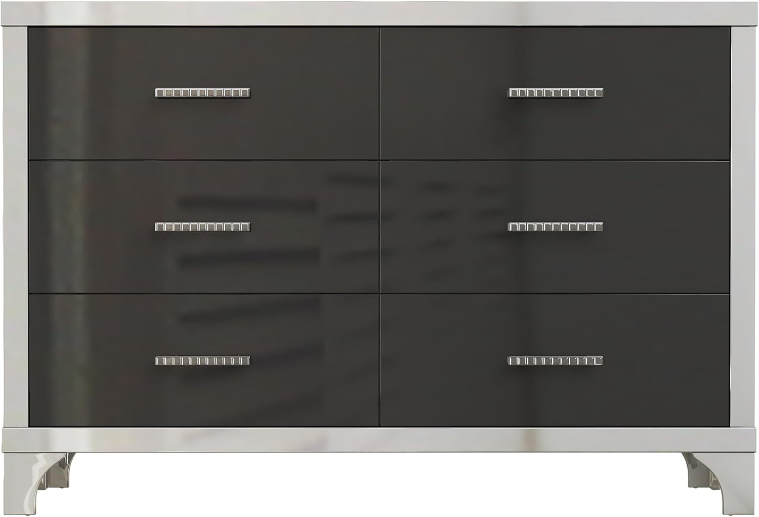 Knocbel Mirrored Storage Dresser with 6 Drawers, Elegant High Gloss Chest Cabinet with Metal Handle for Living Room Entryway 15.7" D x 47.2" W x 31.4" H Black