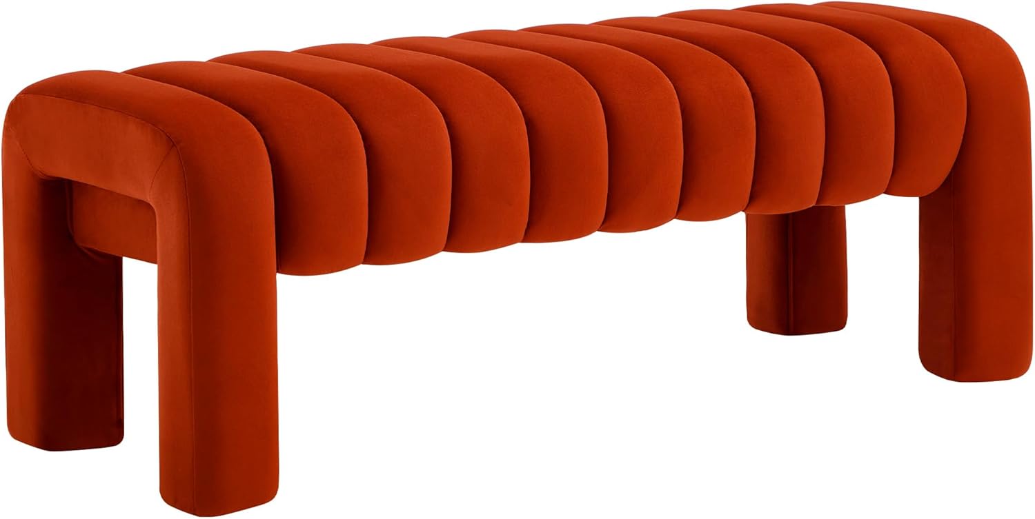 63" Bedroom Bench, Upholstered Entryway Bench, Modern End of Bed Ottoman with Solid Wood Legs and Adjustable Foot Pegs for Entryway, Dining Room and Living Room (Beige Linen)