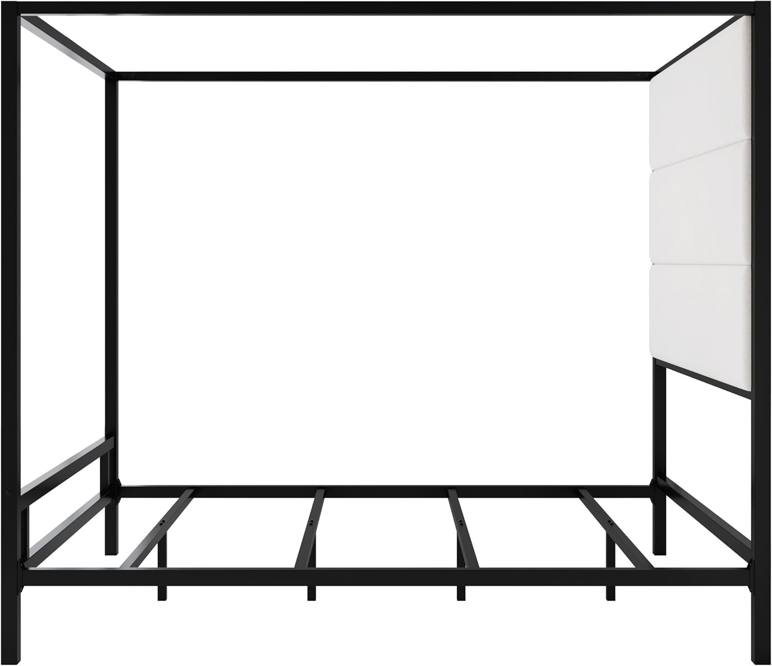 LUMISOL Queen Size Canopy Bed with Tall Velvet Upholstered Headboard, Metal 4-Poster Bed Canopy Bed Frame, Queen Canopy Platform Bed Metal, Box Spring Needed, Black