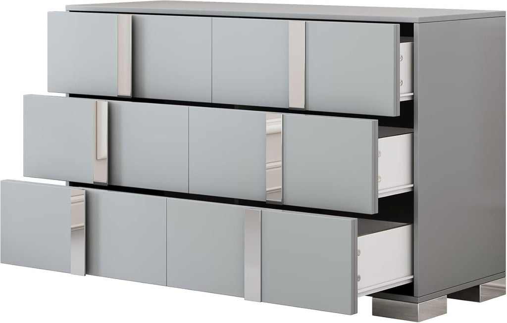 30.3" Elegant Modern Dresser with Metal Handle,Mirrored Nightstand Storage Cabinet with 6 Drawers for Bedroom,Living Room,Gray