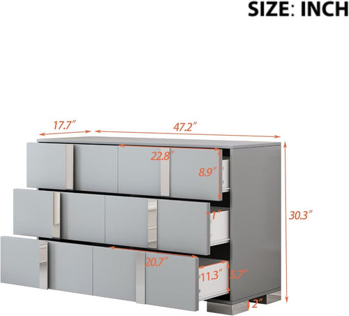 30.3" Elegant Modern Dresser with Metal Handle,Mirrored Nightstand Storage Cabinet with 6 Drawers for Bedroom,Living Room,Gray