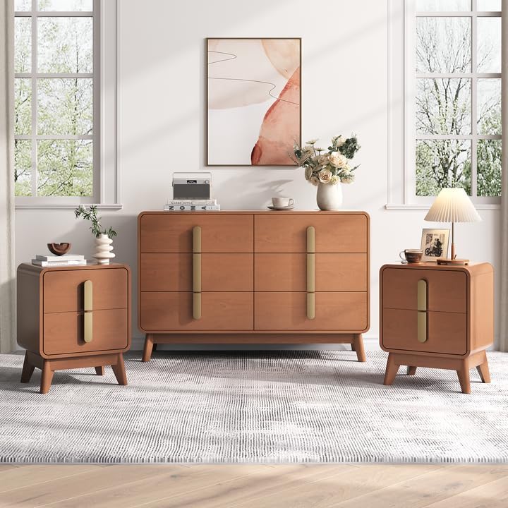 Nightstands Set of 2, Mid Century Modern Nightstand with Drawers, Bedside Tables with Solid Wood Legs, End Side Tables for Bedroom, Small Space,Walnut