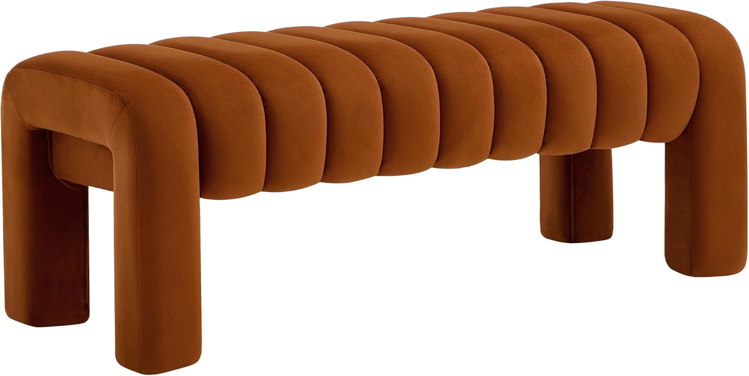 63" Bedroom Bench, Upholstered Entryway Bench, Modern End of Bed Ottoman with Solid Wood Legs and Adjustable Foot Pegs for Entryway, Dining Room and Living Room (Beige Linen)