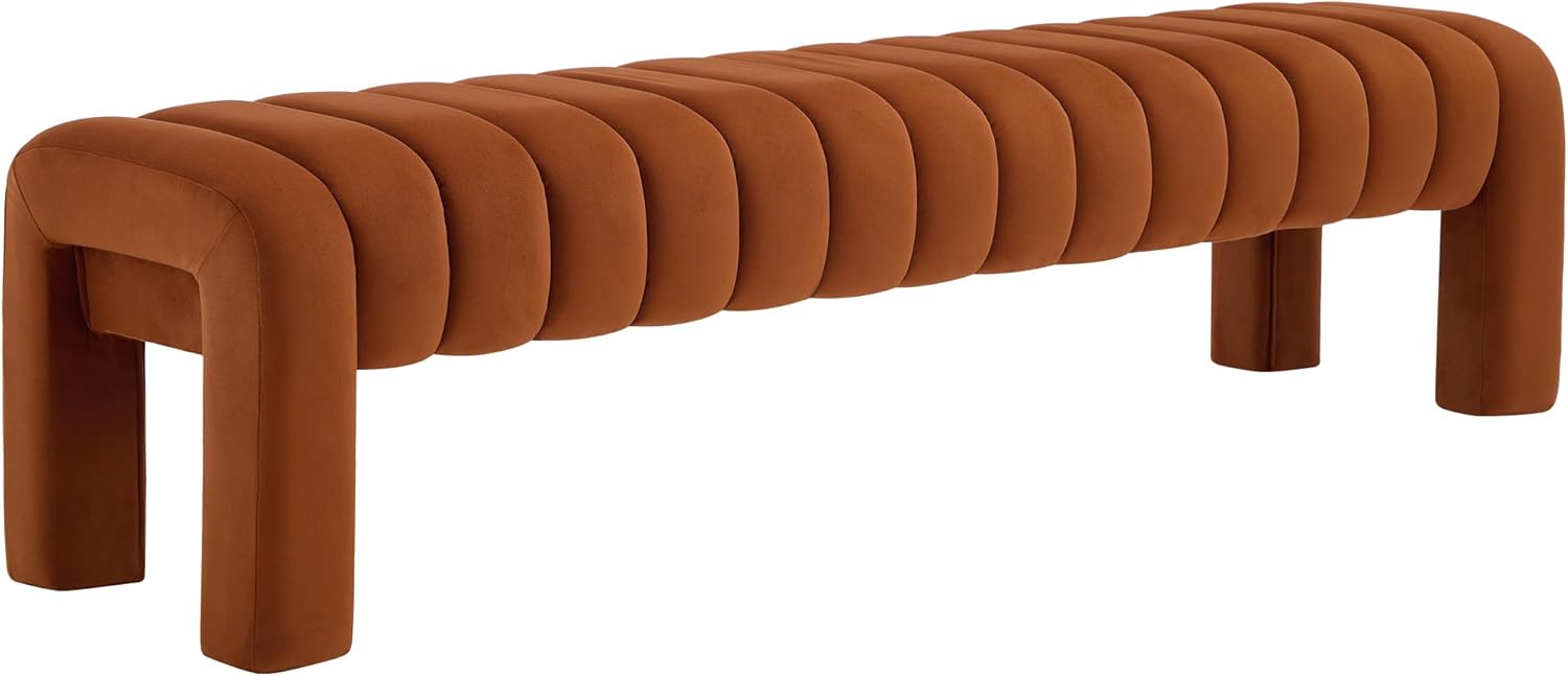 63" Bedroom Bench, Upholstered Entryway Bench, Modern End of Bed Ottoman with Solid Wood Legs and Adjustable Foot Pegs for Entryway, Dining Room and Living Room (Beige Linen)