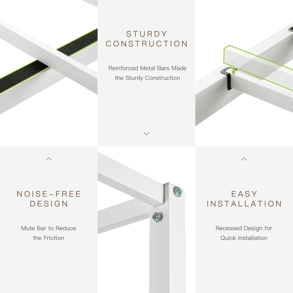 ikalido Queen Size Metal Canopy Bed Frame, Modern Four-Poster Platform Bed Frame, Mattress Foundation with Metal Slat Support/Under-Bed Storage Space/No Box Spring Needed/White