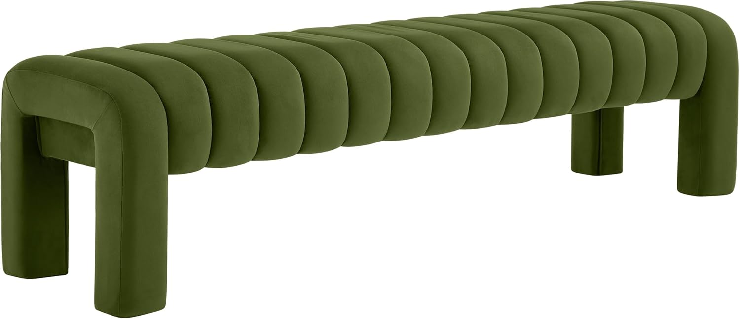 63" Bedroom Bench, Upholstered Entryway Bench, Modern End of Bed Ottoman with Solid Wood Legs and Adjustable Foot Pegs for Entryway, Dining Room and Living Room (Beige Linen)