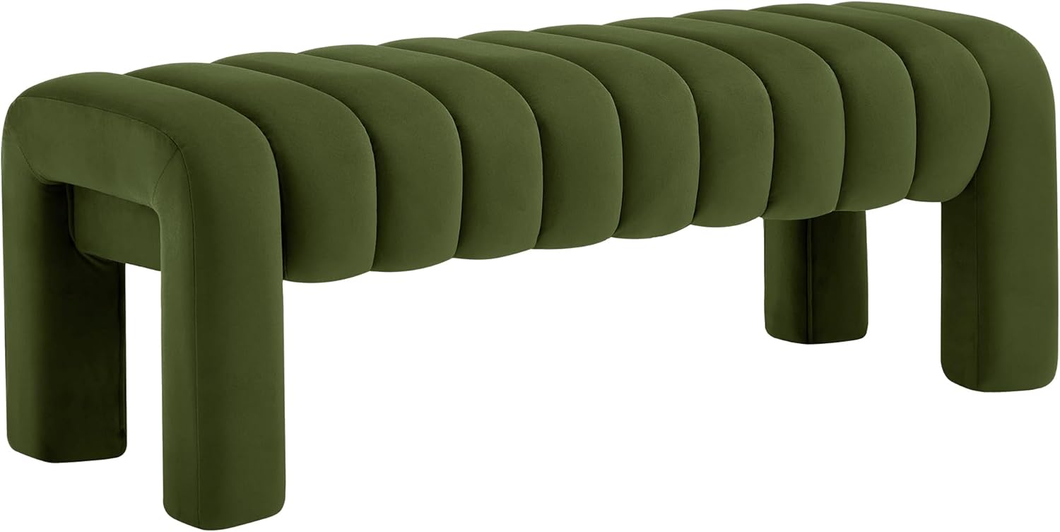 63" Bedroom Bench, Upholstered Entryway Bench, Modern End of Bed Ottoman with Solid Wood Legs and Adjustable Foot Pegs for Entryway, Dining Room and Living Room (Beige Linen)