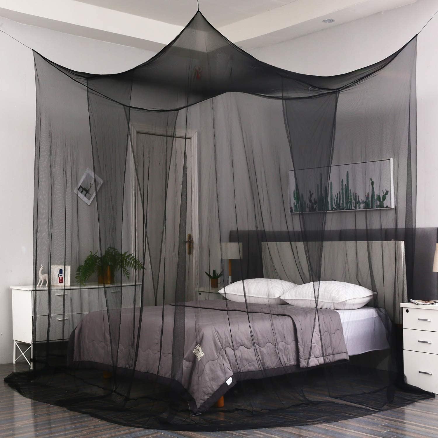 Mengersi 4 Corner Post Elegant Canopy Bed Curtains for Full Queen King Bed,Mosquito Net Suitable for Indoor Outdoor Net(Gray, L87xW79xH98 inch)