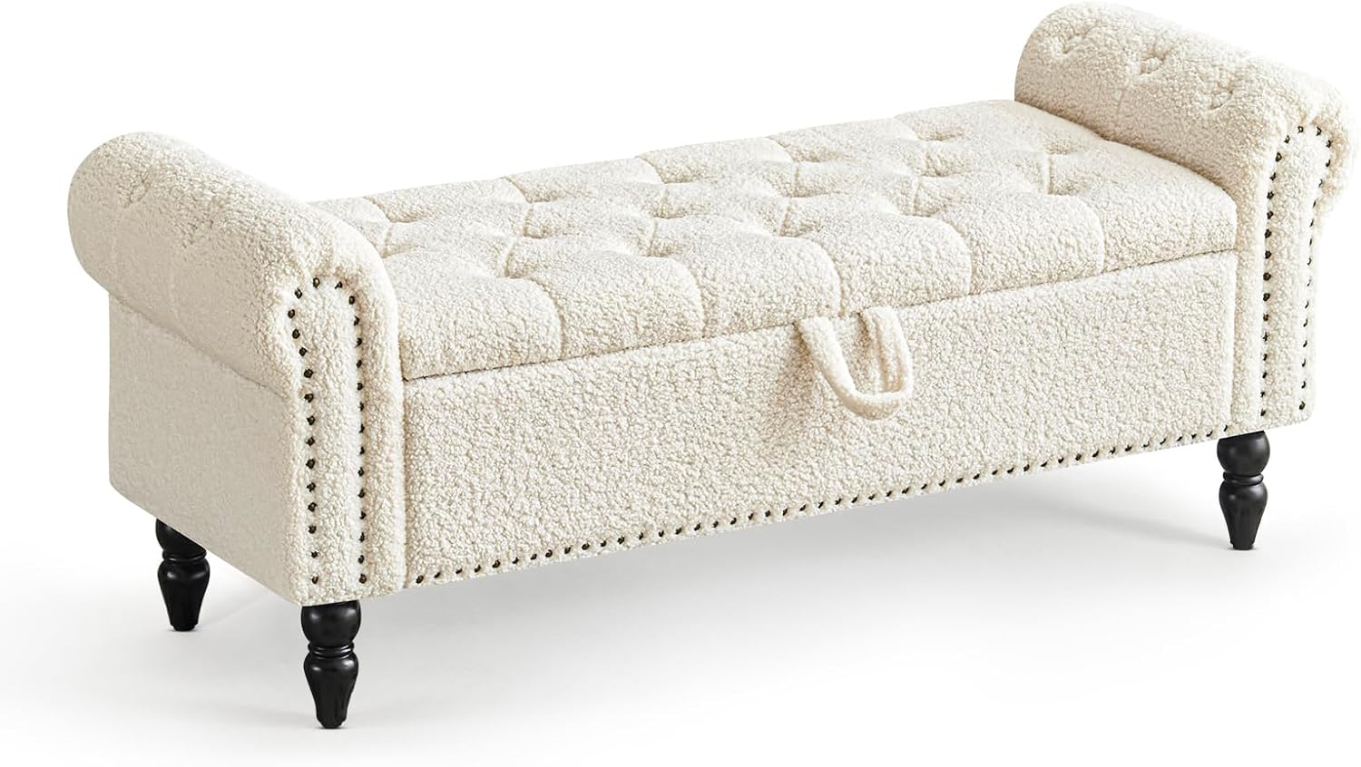 Furniliving 51” Storage Benches, End of Bed Bench with Button-Tufted Large Upholstered Storage Ottoman Linen Window Bench with Storage Shoe Cabinet Bench, for Bedroom, Entryway, Closet, Beige