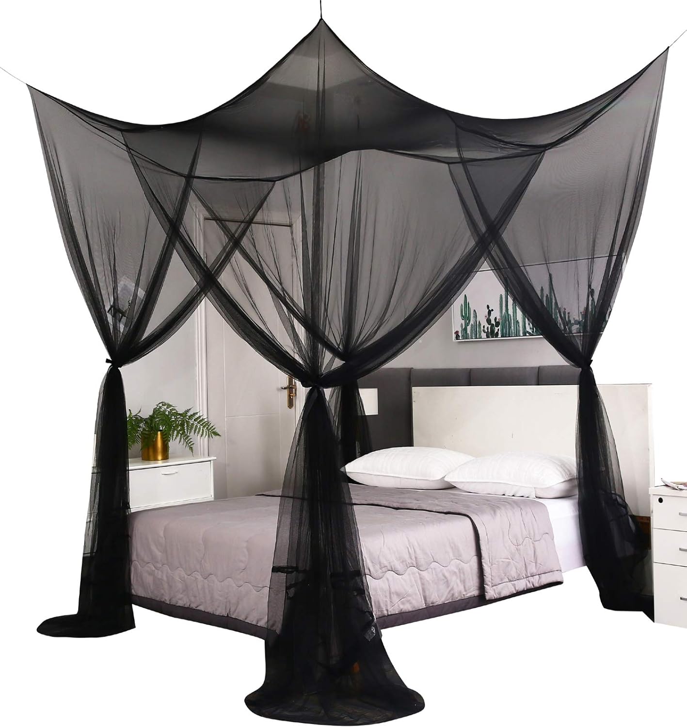 Mengersi 4 Corner Post Elegant Canopy Bed Curtains for Full Queen King Bed,Mosquito Net Suitable for Indoor Outdoor Net(Gray, L87xW79xH98 inch)