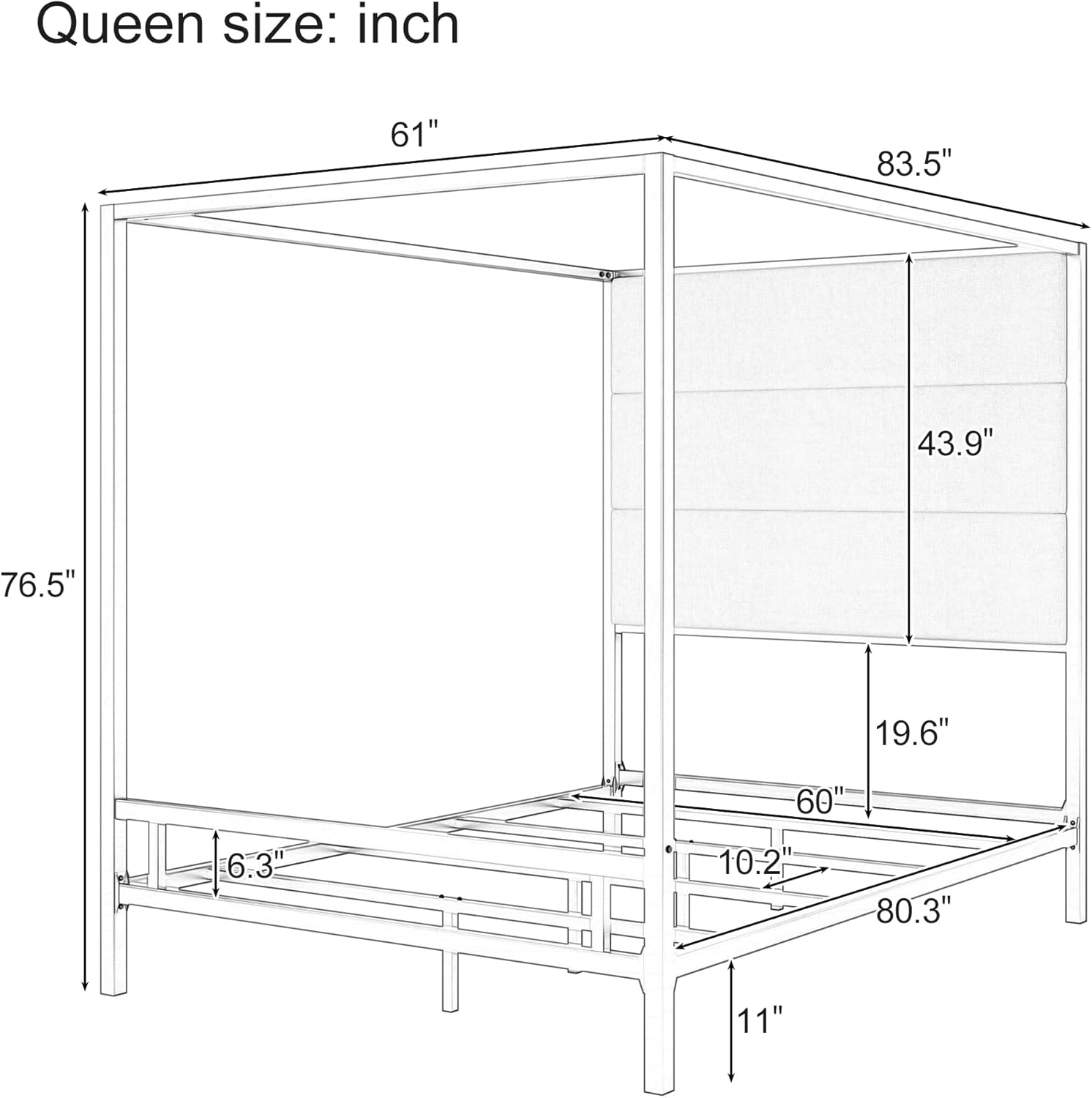LUMISOL Queen Size Canopy Bed with Tall Velvet Upholstered Headboard, Metal 4-Poster Bed Canopy Bed Frame, Queen Canopy Platform Bed Metal, Box Spring Needed, Black