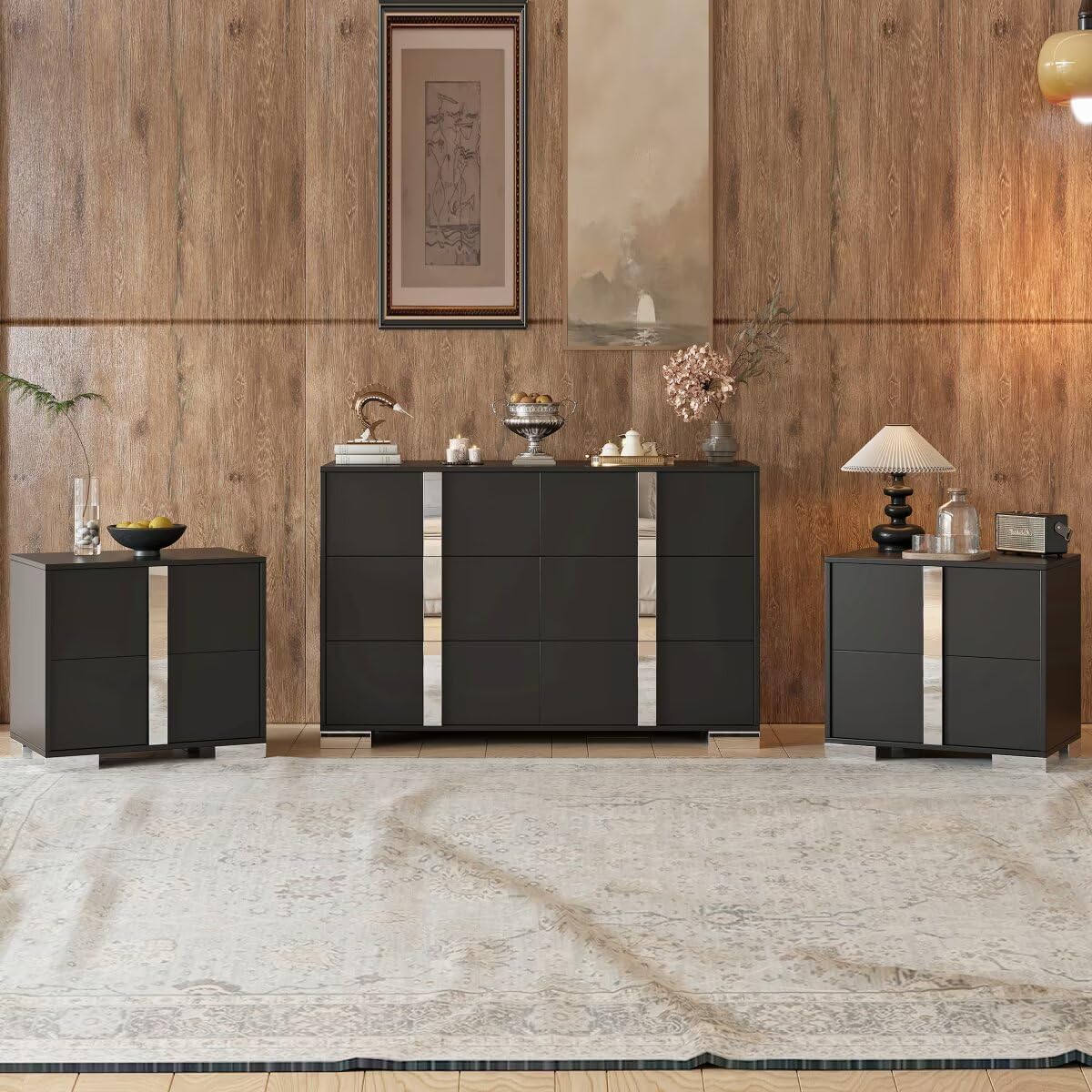 30.3" Elegant Modern Dresser with Metal Handle,Mirrored Nightstand Storage Cabinet with 6 Drawers for Bedroom,Living Room,Gray