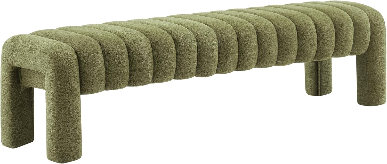 63" Bedroom Bench, Upholstered Entryway Bench, Modern End of Bed Ottoman with Solid Wood Legs and Adjustable Foot Pegs for Entryway, Dining Room and Living Room (Beige Linen)