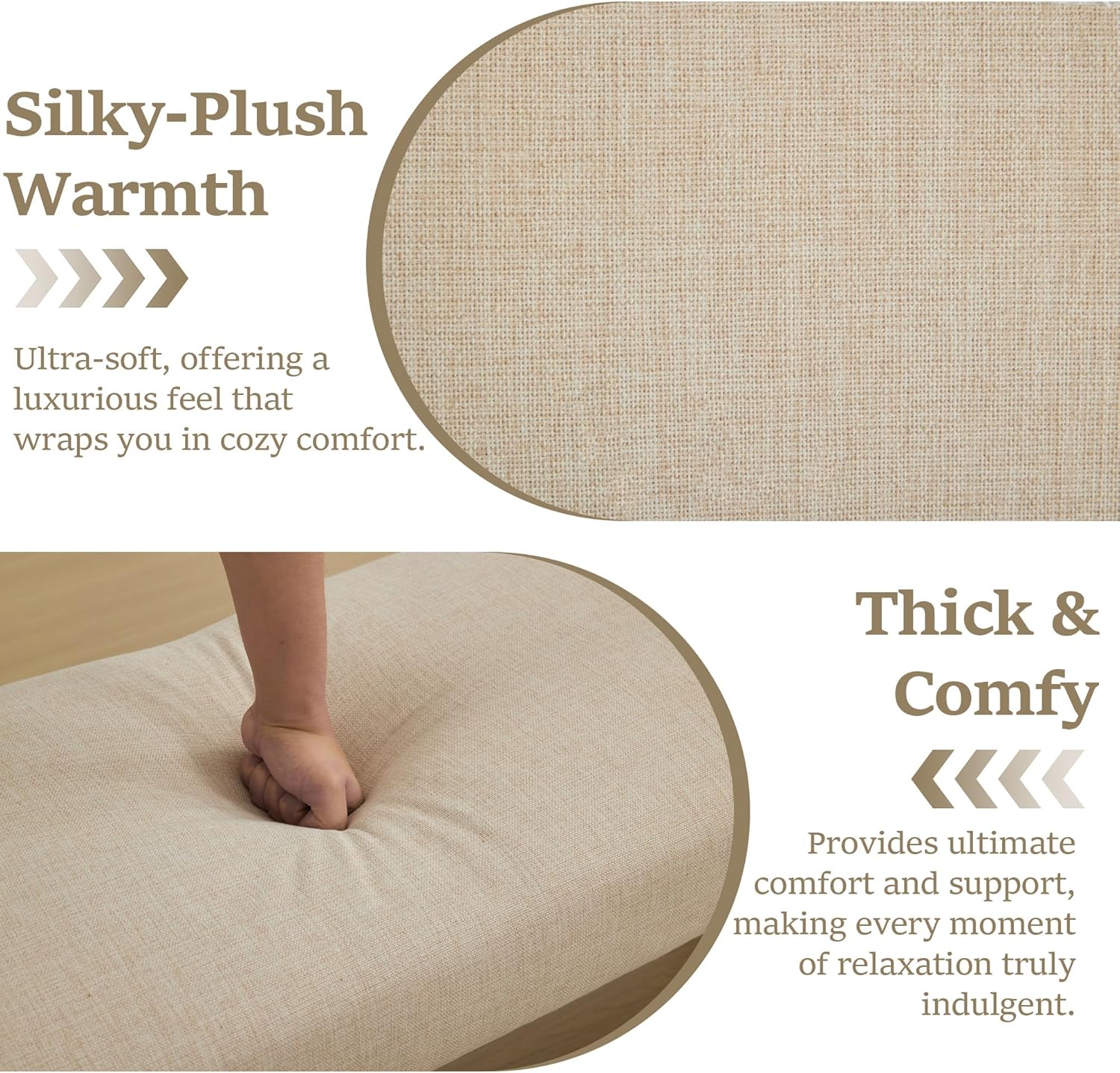 58.7" Linen End of Bed Bench Upholstered Modern Bedroom Bench for Living Room & Entryway, Easy Assembly, Footrest Ottoman Accent Window Bench with Solid Wood Frame & Curved Arm, Tan