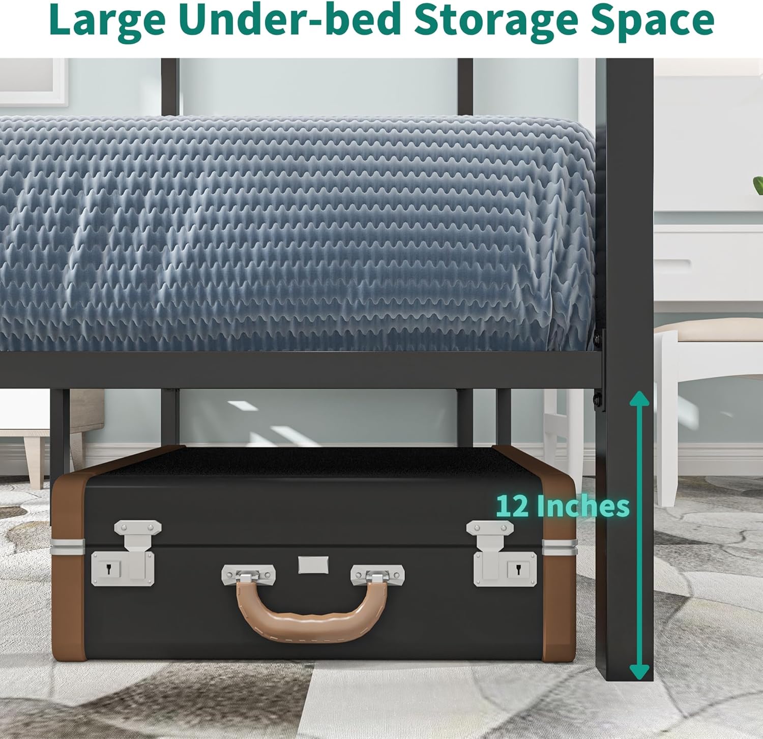 YITAHOME Canopy Bed Frame Metal Four Posters 14 Inch Platform with Built-in Headboard Strong Metal Slat Mattress Support, No Box Spring Needed, Black, Queen Size