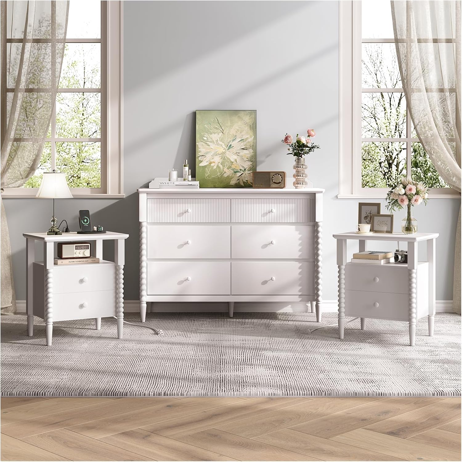 Nightstands Set of 2, Mid Century Modern Nightstand with Drawers, Bedside Tables with Solid Wood Legs, End Side Tables for Bedroom, Small Space,Walnut