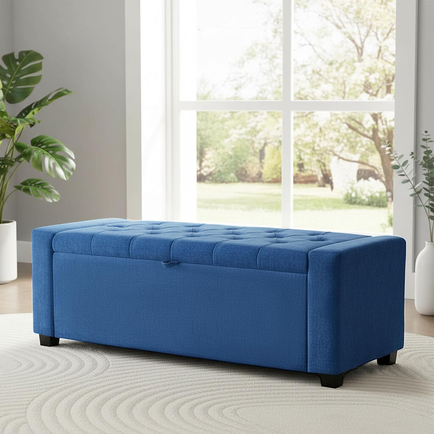 Royal Windsor Ottoman with Storage,Tufted Storage Bench with Safety Hinge,Holds up to 350 lb,Upholstered Bench with Seating for Bedroom, Living Room,Entryway,Linen Beige